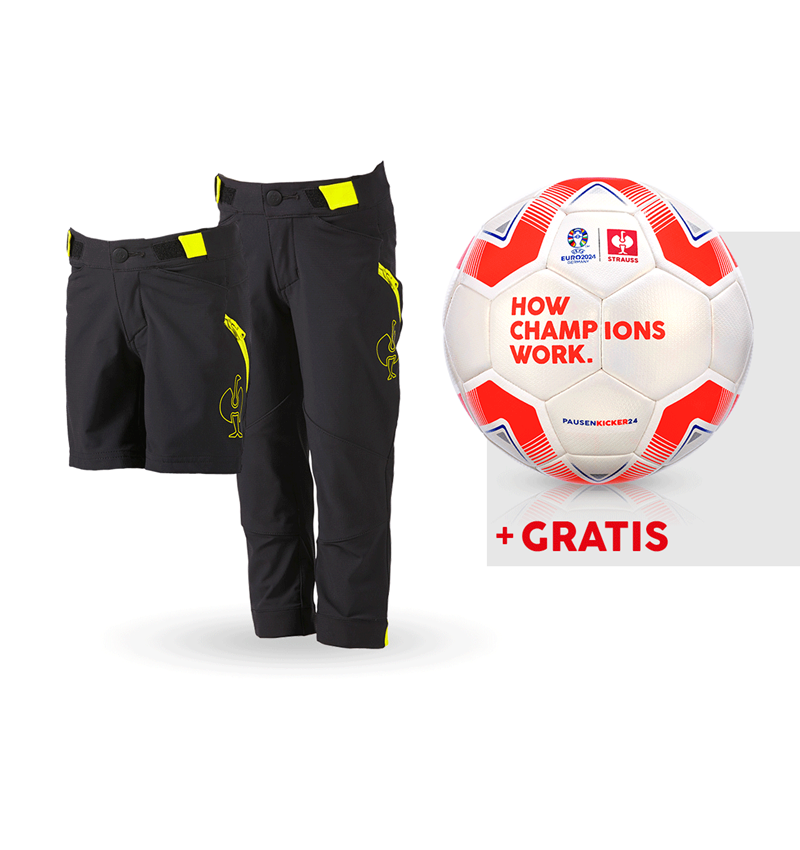 Kläder: SET: Funktionsbyxa e.s.trail+ shorts+fotboll, barn + svart/acidgul