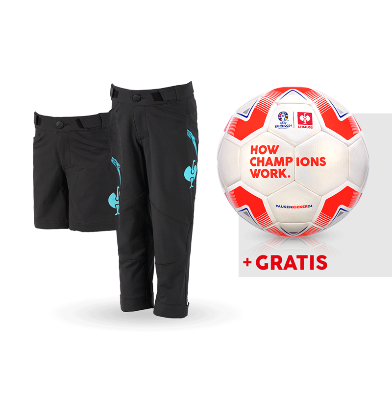 Kläder: SET: Funktionsbyxa e.s.trail+ shorts+fotboll, barn + svart/lapisturkos