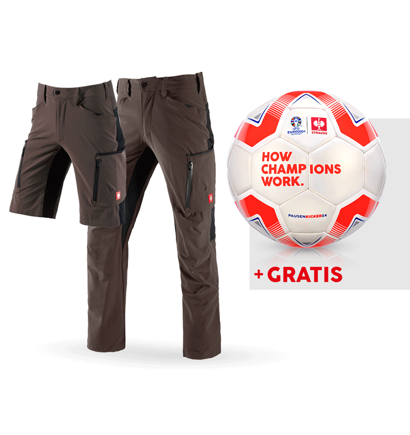 Kläder: SET: Cargobyxa e.s.vision stretch+shorts+fotboll + kastanj/svart