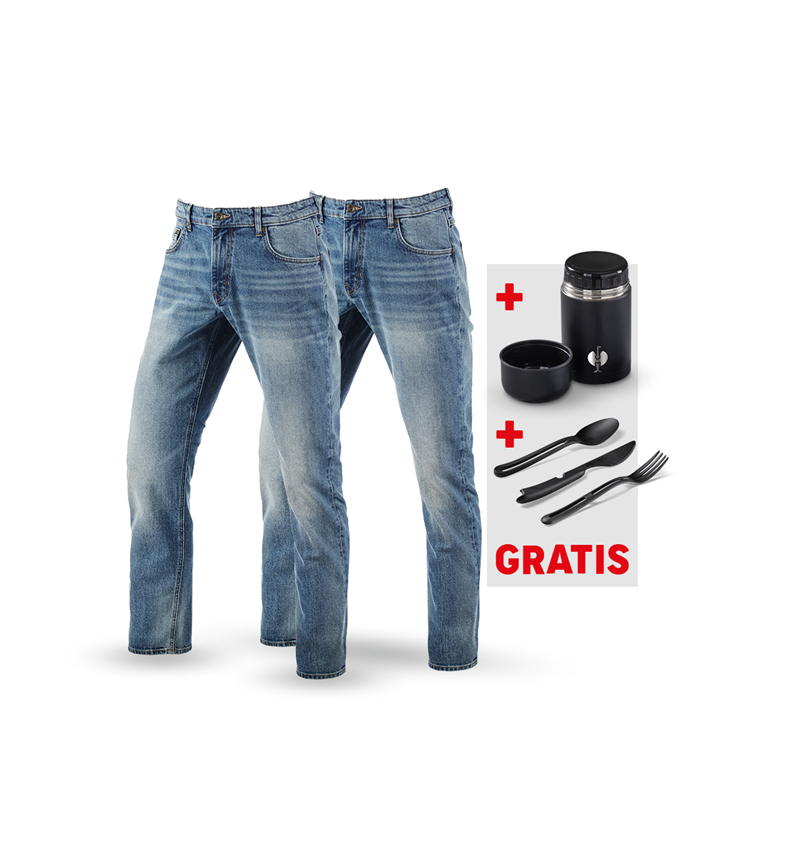 Kläder: SET: 2x5-pocket-stretch-jeans straight+matl.+be. + stonewashed