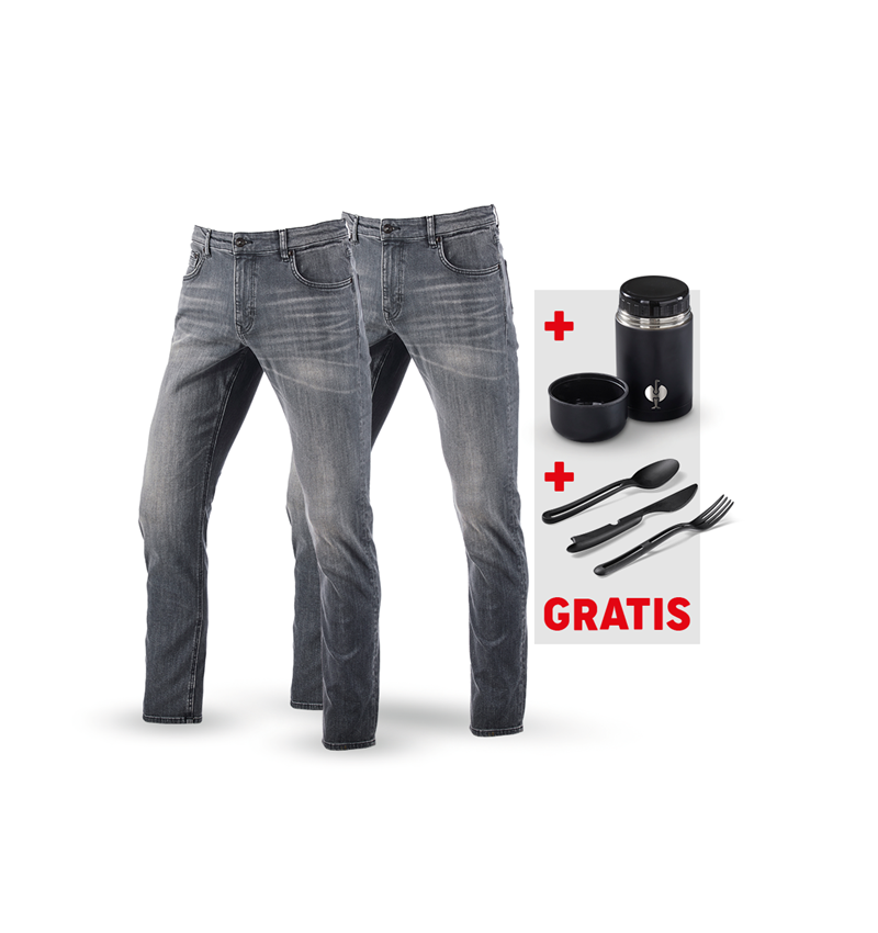 Kläder: SET: 2x5-pocket-stretch-jeans straight+matl.+be. + graphitewashed