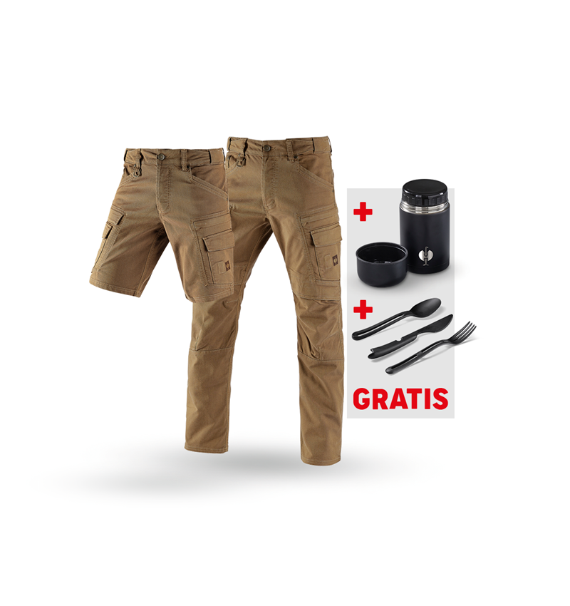 Kläder: SET:Cargobyxa+shorts e.s.vintage+lunchlåda+bestick + sepia