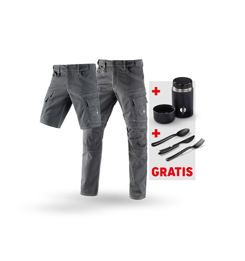 Kläder: SET:Cargobyxa+shorts e.s.vintage+lunchlåda+bestick + tenn