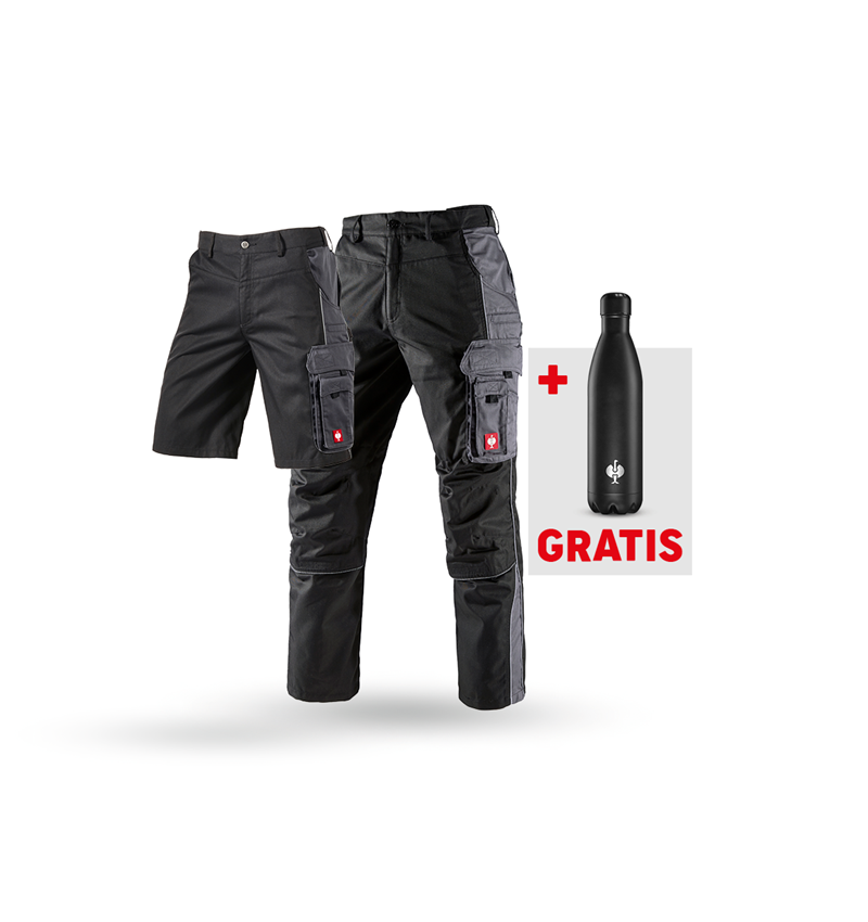 Kläder: SET: Midjebyxa + shorts e.s.active + drickflaska + svart/antracit