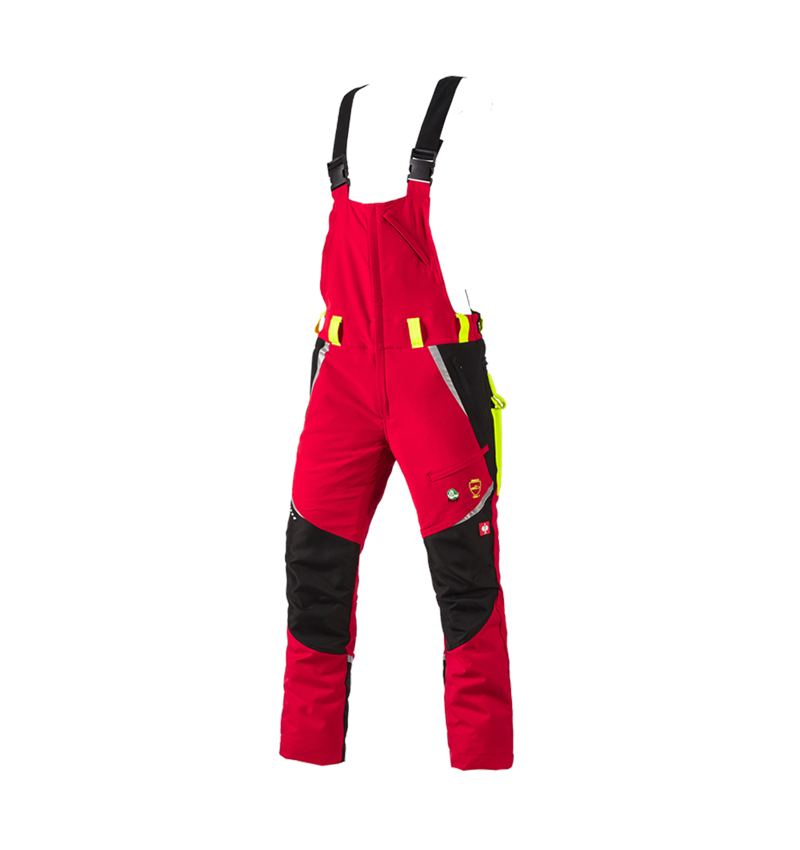 Work Trousers: e.s. Forestry cut protection bib & brace, KWF + red/high-vis yellow 2