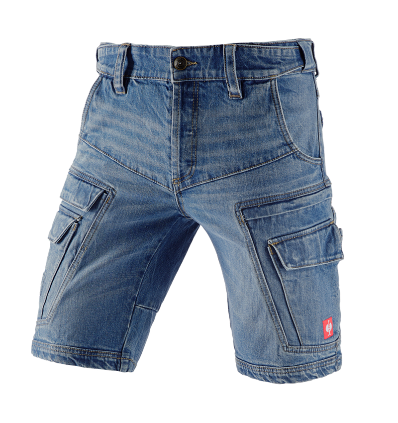 Work Trousers: e.s. Cargo worker shorts POWERdenim + stonewashed 2