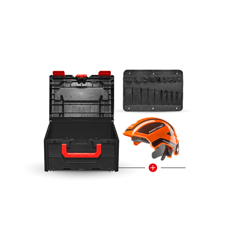 Skyddshjälmar: e.s. arbetshjälm Protos® + STRAUSSbox 215 midi + orange/svart