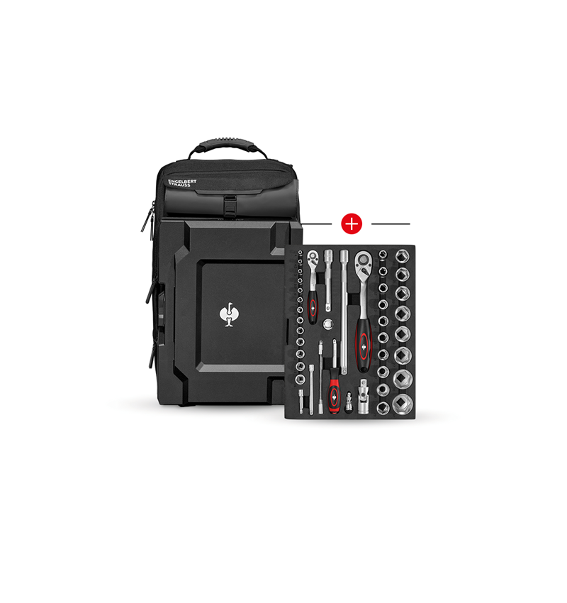 STRAUSSbox System: Insats hylsnyckelsats Classic+STRAUSSbox ryggsäck + svart