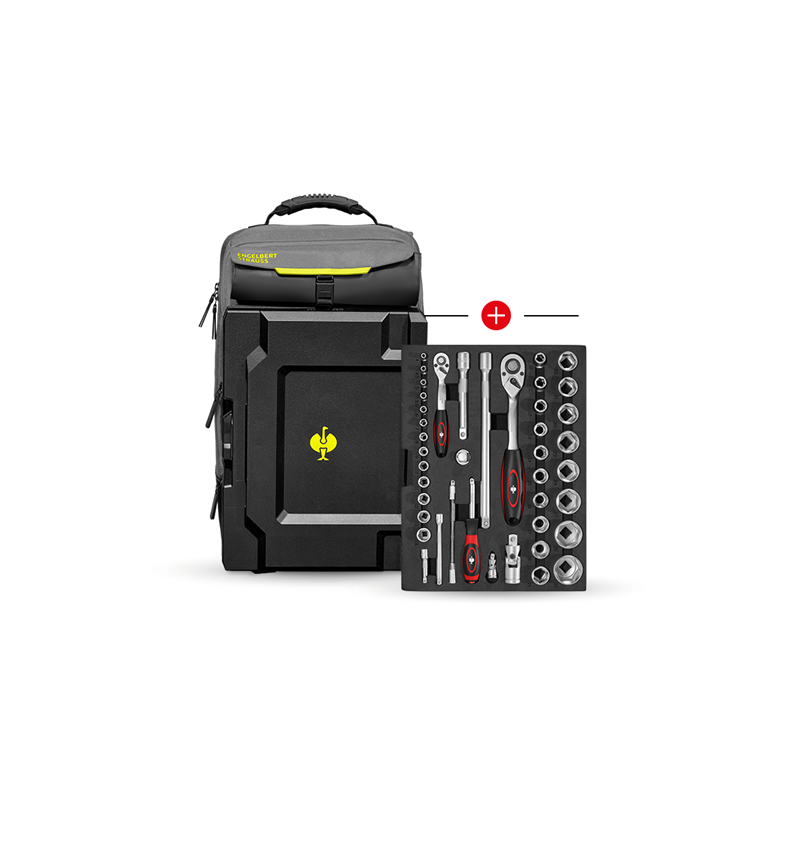 STRAUSSbox System: Insert Socket wrench Classic+STRAUSSbox backpack + basaltgrey/acid yellow