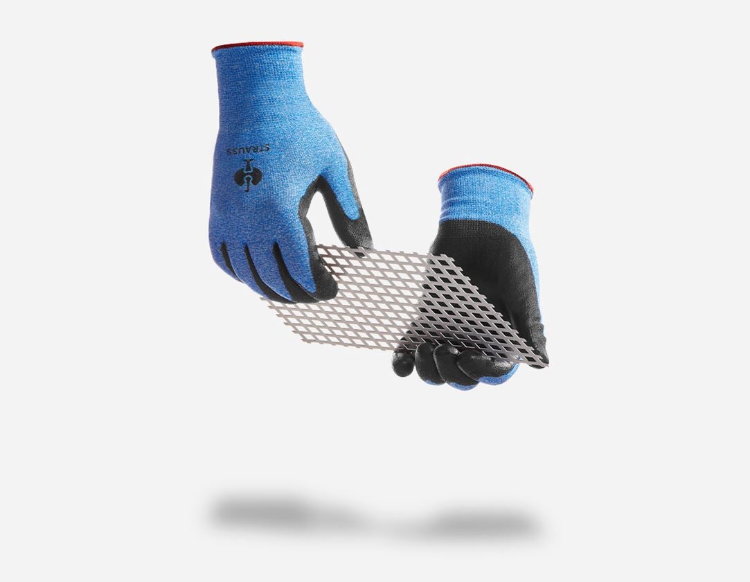 Coated: PU cut protection gloves, Comfort Skin, level B + black/blue-melange