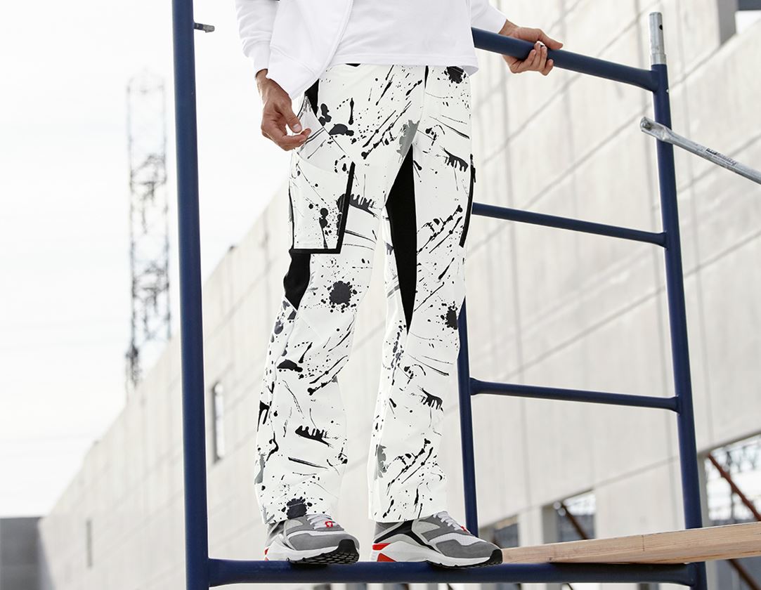 Work Trousers: e.s. Stretch cargo trousers Painter + white/black