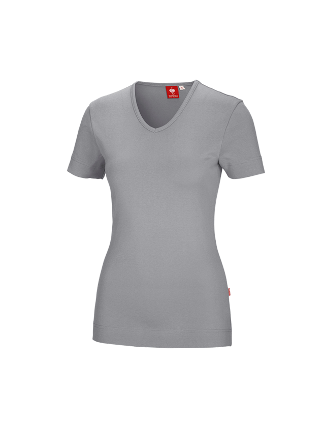 Shirts, Pullover & more: e.s. T-shirt cotton V-Neck, ladies' + platinum