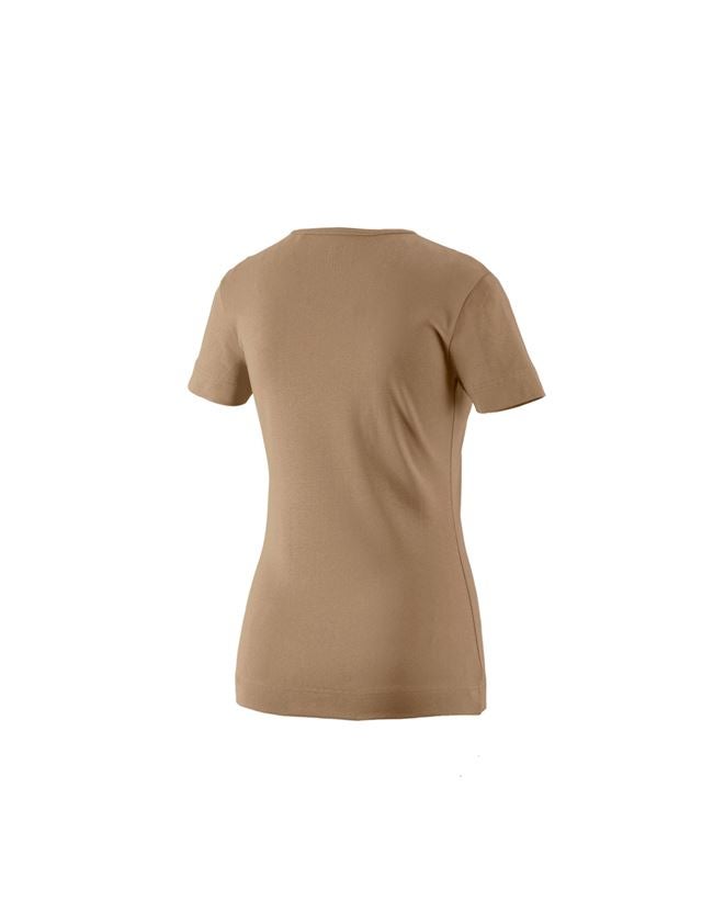 Överdelar: e.s. T-Shirt cotton V-Neck, dam + khaki 1
