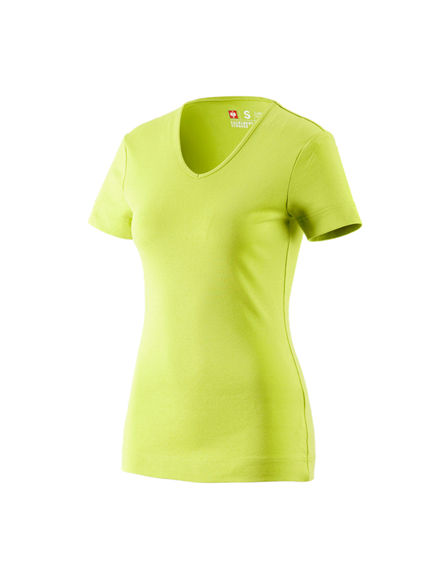 Överdelar: e.s. T-Shirt cotton V-Neck, dam + majgrön