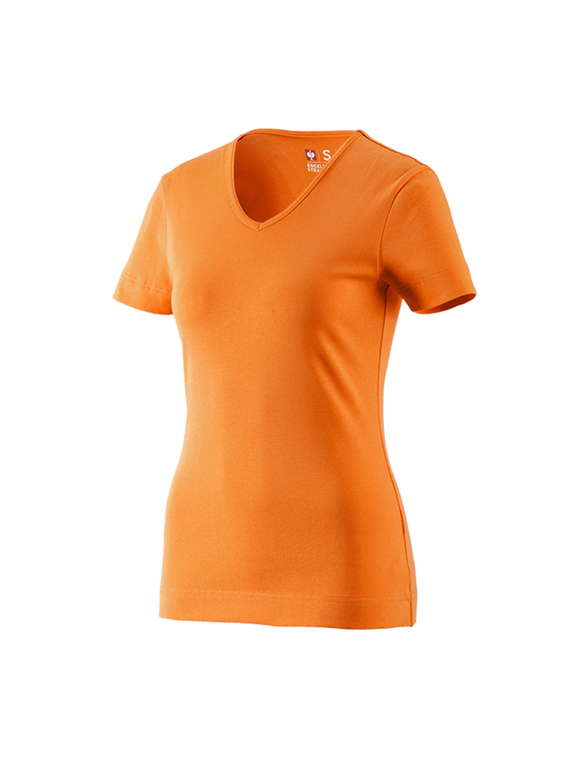 Teman: e.s. T-Shirt cotton V-Neck, dam + orange