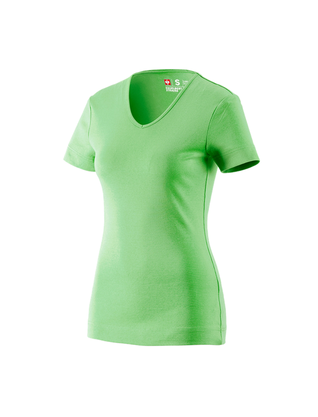 Överdelar: e.s. T-Shirt cotton V-Neck, dam + äppelgrön