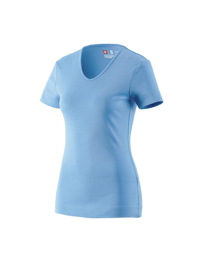 Teman: e.s. T-Shirt cotton V-Neck, dam + azurblå