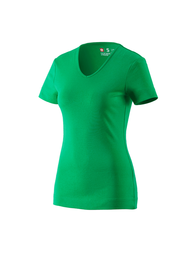 Överdelar: e.s. T-Shirt cotton V-Neck, dam + gräsgrön