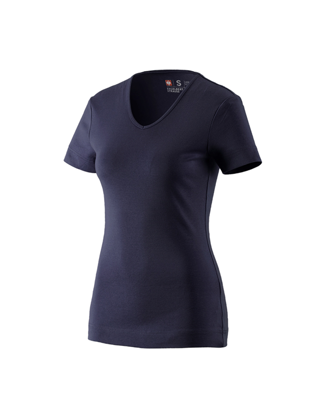 Överdelar: e.s. T-Shirt cotton V-Neck, dam + mörkblå