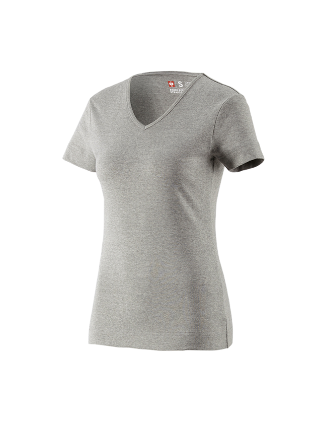 Teman: e.s. T-Shirt cotton V-Neck, dam + gråmelerad