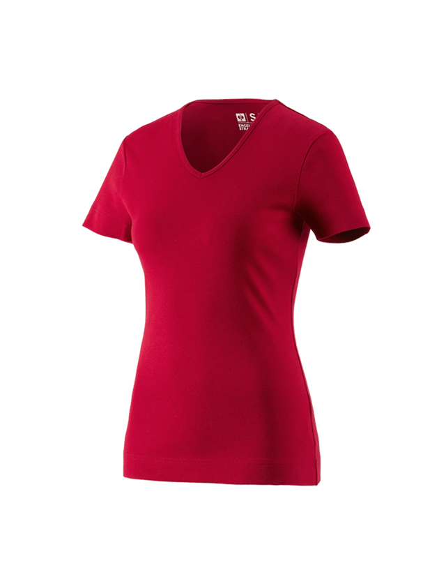 Överdelar: e.s. T-Shirt cotton V-Neck, dam + röd