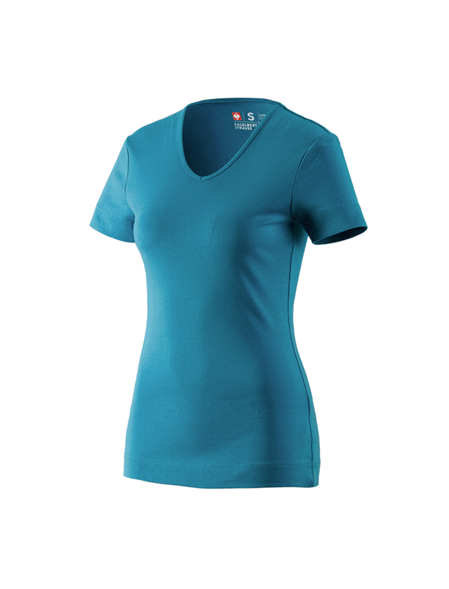 Shirts, Pullover & more: e.s. T-shirt cotton V-Neck, ladies' + petrol