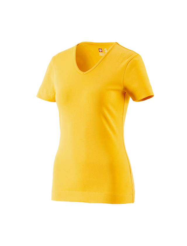 Överdelar: e.s. T-Shirt cotton V-Neck, dam + gul