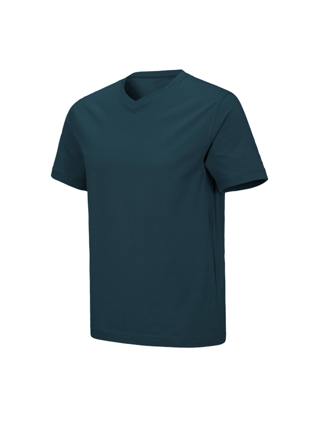 Plumbers / Installers: e.s. T-shirt cotton stretch V-Neck + seablue