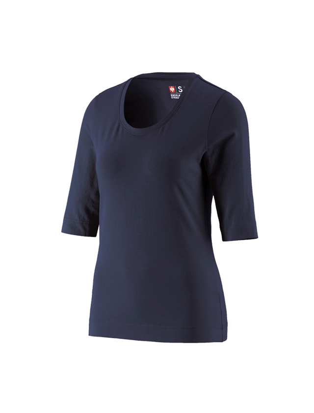 Överdelar: e.s. Shirt 3/4-ärm cotton stretch, dam + mörkblå