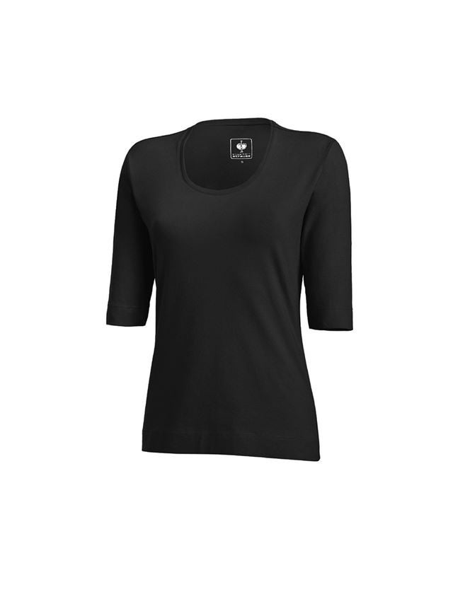 Överdelar: e.s. Shirt 3/4-ärm cotton stretch, dam + svart 1