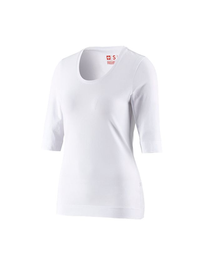 Överdelar: e.s. Shirt 3/4-ärm cotton stretch, dam + vit