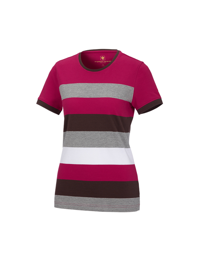 Överdelar: e.s. Pique-Shirt  cotton stripe, dam + bär/kastanj