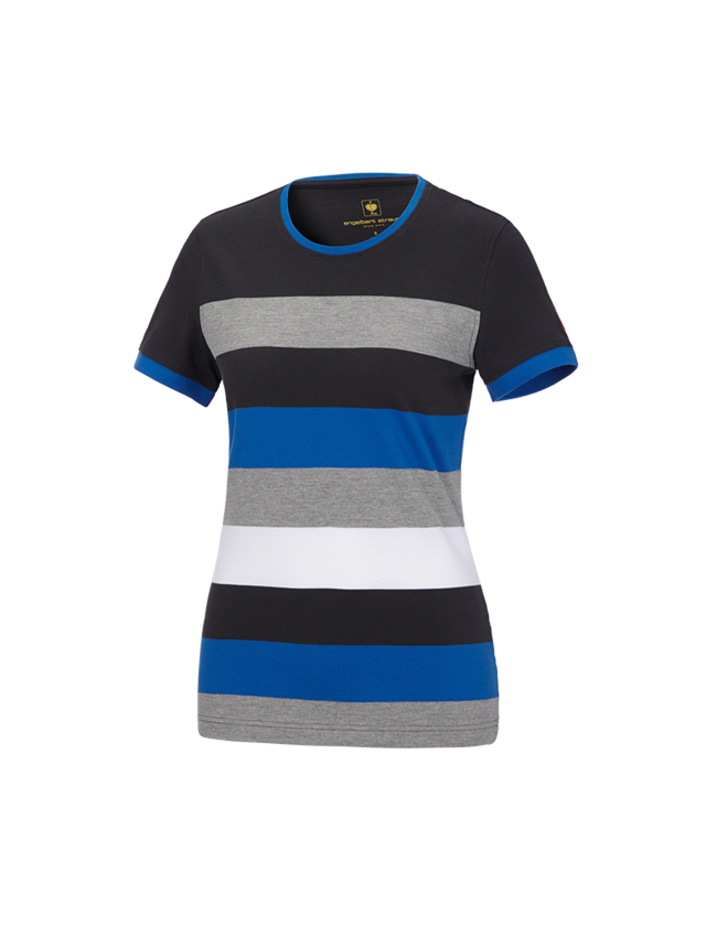Överdelar: e.s. Pique-Shirt  cotton stripe, dam + grafit/gentianablå