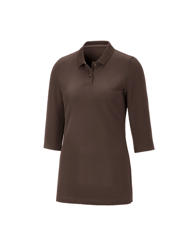 Gardening / Forestry / Farming: e.s. Pique-Polo 3/4-sleeve cotton stretch, ladies' + chestnut