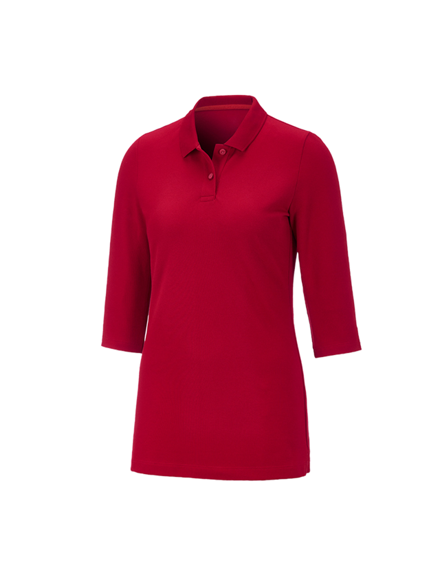 Gardening / Forestry / Farming: e.s. Pique-Polo 3/4-sleeve cotton stretch, ladies' + fiery red