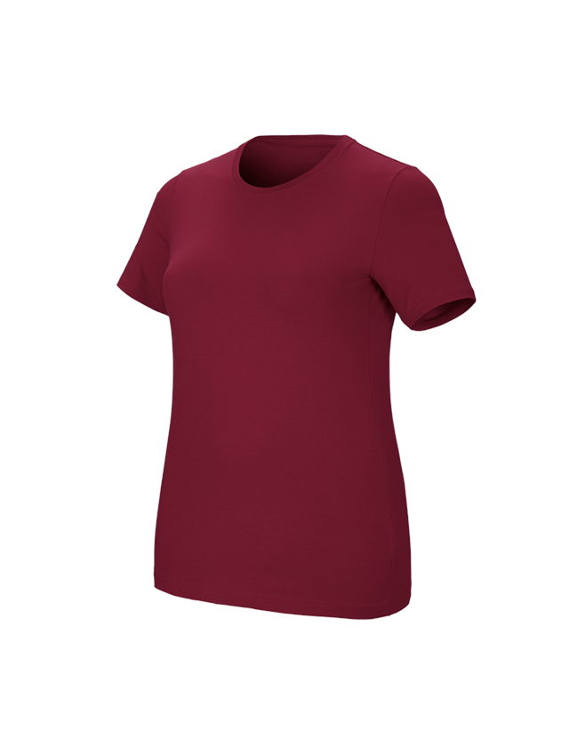Överdelar: e.s. T-shirt cotton stretch, dam, plus fit + bordeaux 1