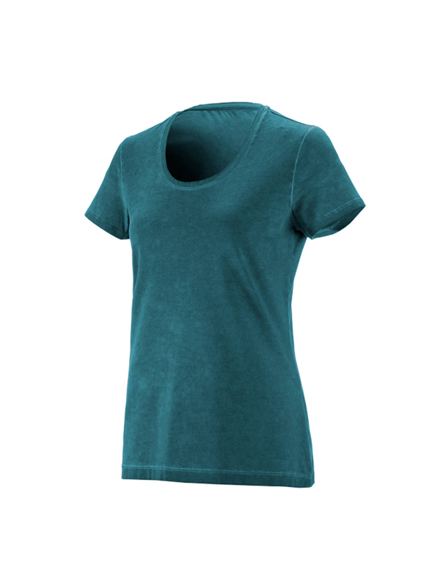 Överdelar: e.s. T-Shirt vintage cotton stretch, dam + mörk cyan vintage 3