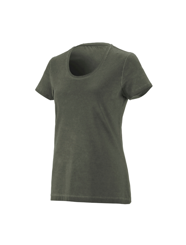 Överdelar: e.s. T-Shirt vintage cotton stretch, dam + kamouflagegrön vintage 3