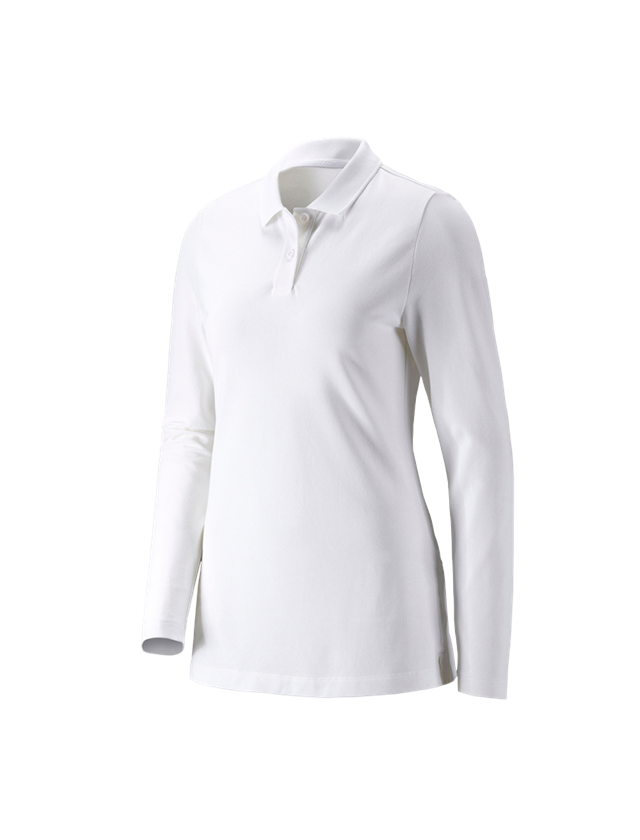 Shirts, Pullover & more: e.s. Pique-Polo longsleeve cotton stretch,ladies' + white