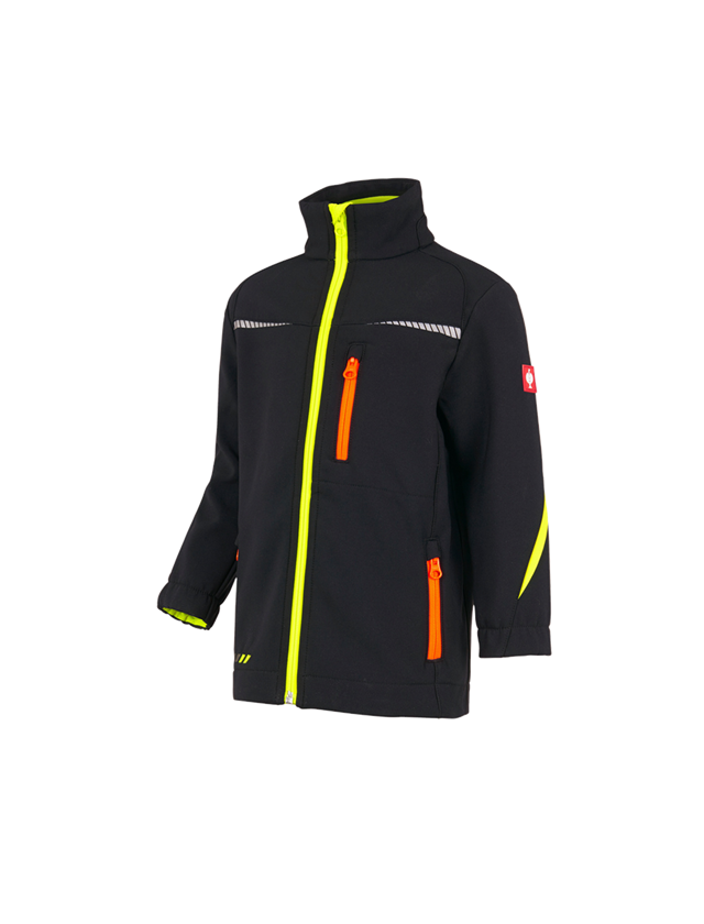 Jackets: Softshell jacket e.s.motion 2020, children's + black/high-vis yellow/high-vis orange 2