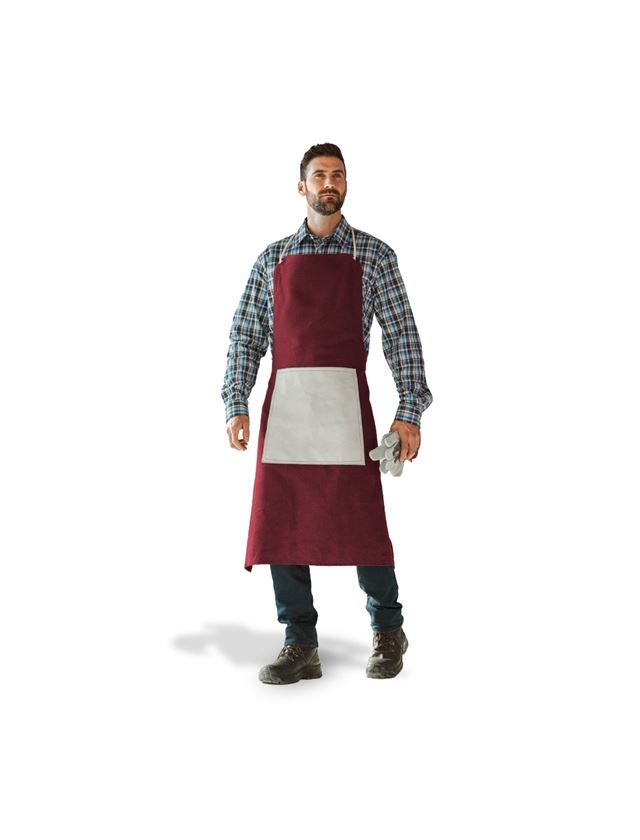 Aprons: Canvas apron with leather stomach reinforcement + bordeaux/white